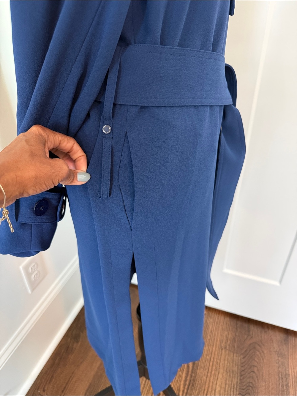 Adolfo Dominguez Navy Blue Long Sleeve Wrap Trench Dress - Picture 3 of 12
